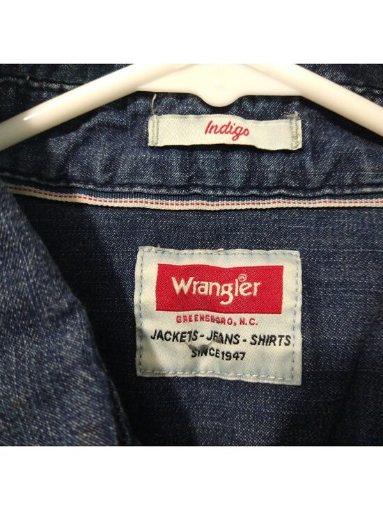 Wrangler Shirt Mens XL Blue Denim Indigo Pearl Snap Long Sleeve Western Cowboy - Picture 7 of 9